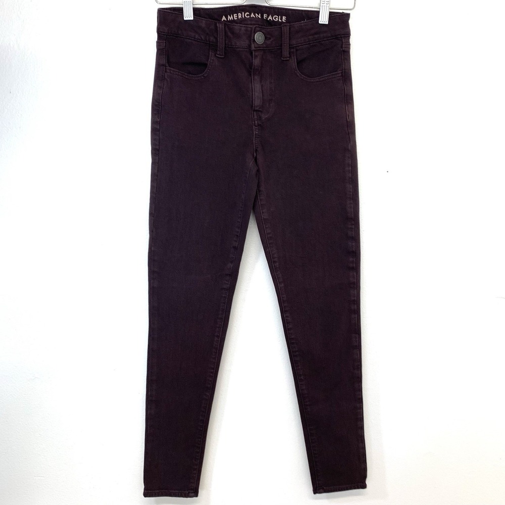 American Eagle High‎ Rise Jeggings 360 Next Level Stretch Woman Sz 4 Maroon